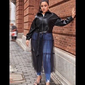 A Sexy Faux Leather and Tulle Maxi Jacket.